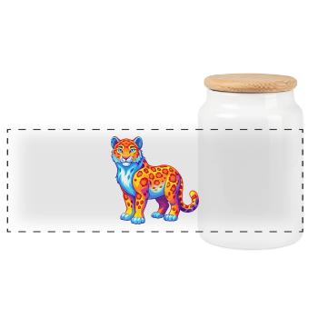 Schneeleopard Bunte Kawaii Zeichentrickfigur - Panorama Keksdose mit Holzdeckel - Weiß - Vorne