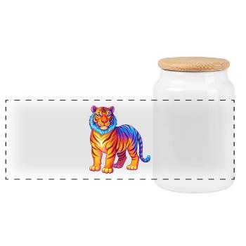 Tiger Colorful Kawaii Cartoon Character Clipart - Panoramic Cookie Jar with Wooden Lid - white - Front