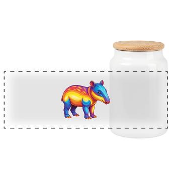 Tapir Bunte Kawaii Cartoon Figur Clipart - Panorama Keksdose mit Holzdeckel - Weiß - Vorne