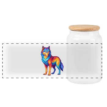Wolf Bunte Kawaii Cartoon Figur Clipart - Panorama Keksdose mit Holzdeckel - Weiß - Vorne