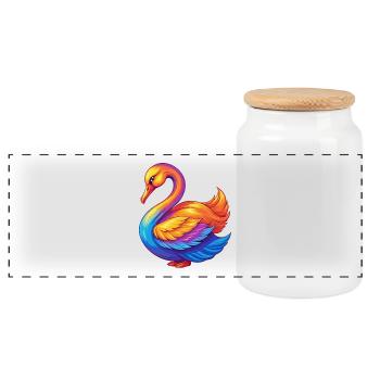 cygne coloré kawaii personnage de dessin animé clipart - Boîte à biscuits avec couvercle en bois - blanc - Devant