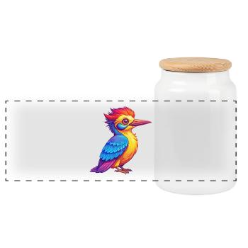 Woodpecker Colorful Kawaii Cartoon Character - Panoramic Cookie Jar with Wooden Lid - white - Front