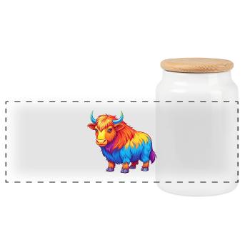 Yak Bunte Kawaii Cartoon Figur Clipart - Panorama Keksdose mit Holzdeckel - Weiß - Vorne
