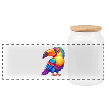 Toucan Colorful Kawaii Cartoon Character Clipart - Panoramic Cookie Jar with Wooden Lid - white - Front