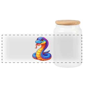 Snake Colorful Kawaii Cartoon Character Clipart - Panoramic Cookie Jar with Wooden Lid - white - Front