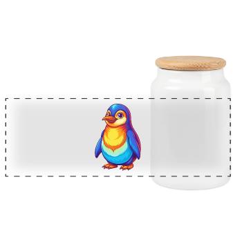 Penguin Colorful Kawaii Cartoon Character Clipart - Panoramic Cookie Jar with Wooden Lid - white - Front