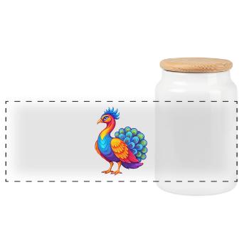 Peacock Colorful Kawaii Cartoon Character Clipart - Panoramic Cookie Jar with Wooden Lid - white - Front