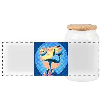 Pop Art Chamäleon in Neonfarben - Panorama Keksdose mit Holzdeckel - Weiß - Vorne