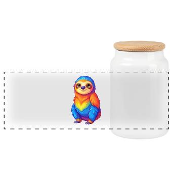 Faultier Bunte Kawaii Cartoon Charakter Clipart - Panorama Keksdose mit Holzdeckel - Weiß - Vorne