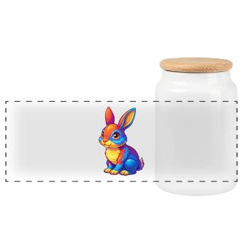 Rabbit Colorful Kawaii Cartoon Character Clipart - Panoramic Cookie Jar with Wooden Lid - white - Front