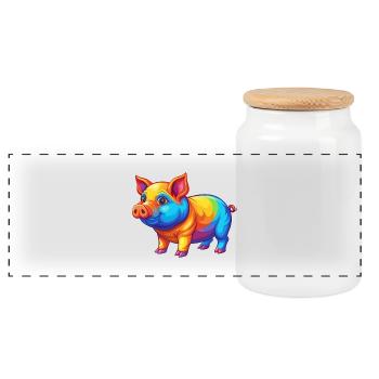 cochon coloré kawaii personnage de dessin animé clipart - Boîte à biscuits avec couvercle en bois - blanc - Devant