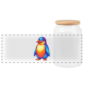 Penguin Colorful Kawaii Cartoon Character Clipart - Panoramic Cookie Jar with Wooden Lid - white - Front