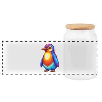 Penguin Colorful Kawaii Cartoon Character Clipart - Panoramic Cookie Jar with Wooden Lid - white - Front