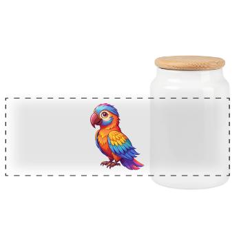 Papagei Bunte Kawaii Cartoon Charakter Clipart - Panorama Keksdose mit Holzdeckel - Weiß - Vorne