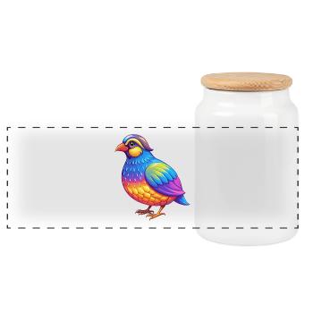 Partridge Colorful Kawaii Cartoon Character Animal - Panoramic Cookie Jar with Wooden Lid - white - Front