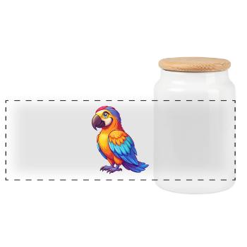 Papagei Bunte Kawaii Cartoon Charakter Clipart - Panorama Keksdose mit Holzdeckel - Weiß - Vorne
