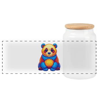 Panda coloré Kawaii dessin animé Personnage Clipart - Boîte à biscuits avec couvercle en bois - blanc - Devant