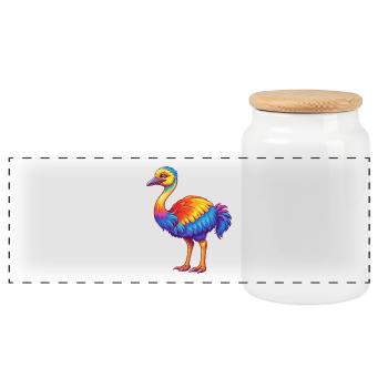 Ostrich Colorful Kawaii Cartoon Character Clipart - Panoramic Cookie Jar with Wooden Lid - white - Front