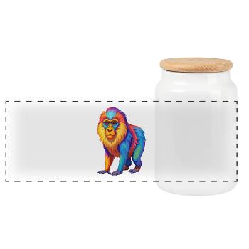 Mandrill Bunte Kawaii Cartoon Charakter Clipart - Panorama Keksdose mit Holzdeckel - Weiß - Vorne