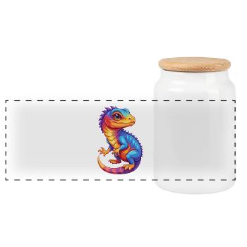 lézard coloré kawaii dessin animé personnage clipart - Boîte à biscuits avec couvercle en bois - blanc - Devant