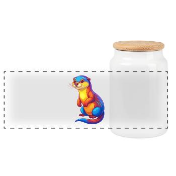 Otter Colorful Kawaii Cartoon Character Clipart - Panoramic Cookie Jar with Wooden Lid - white - Front