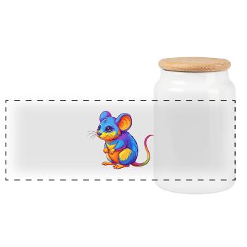 Maus Bunte Kawaii Cartoon Charakter Clipart - Panorama Keksdose mit Holzdeckel - Weiß - Vorne