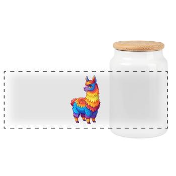 Llama Colorful Kawaii Cartoon Character Clipart - Panoramic Cookie Jar with Wooden Lid - white - Front
