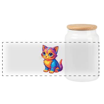 Kitten Colorful Kawaii Cartoon Character Clipart - Panoramic Cookie Jar with Wooden Lid - white - Front