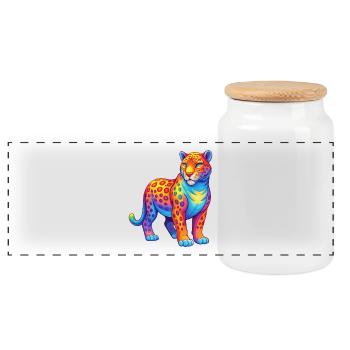 Jaguar Bunte Kawaii Cartoon Charakter Clipart - Panorama Keksdose mit Holzdeckel - Weiß - Vorne