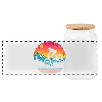 Mountain biking vaporwave - Panoramic Cookie Jar with Wooden Lid - white - Front