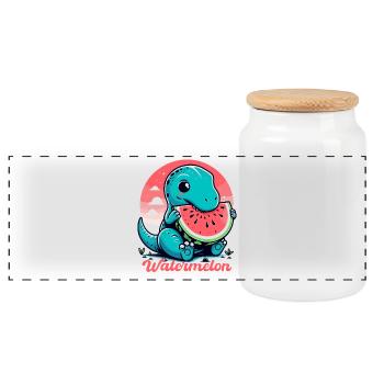 Süßer T-Rex Wassermelone Sommer Geschenk - Panorama Keksdose mit Holzdeckel - Weiß - Vorne