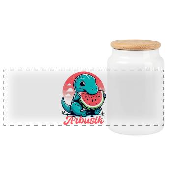 Süßer T-Rex Wassermelone Arbusik Geschenk - Panorama Keksdose mit Holzdeckel - Weiß - Vorne