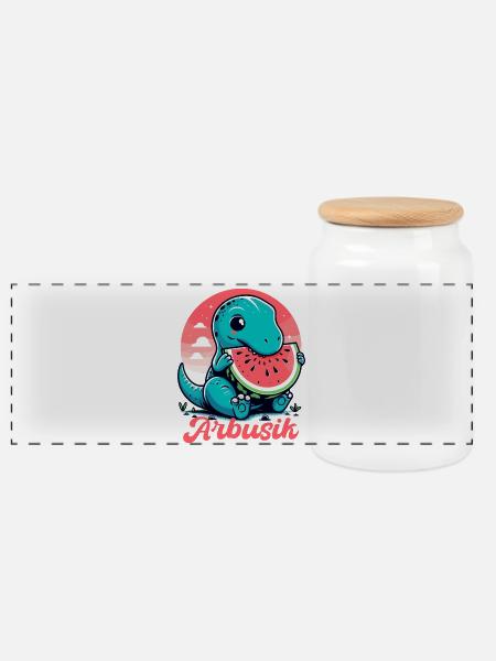 Süßer T-Rex Wassermelone Arbusik Geschenk - Panorama Keksdose mit Holzdeckel - Weiß