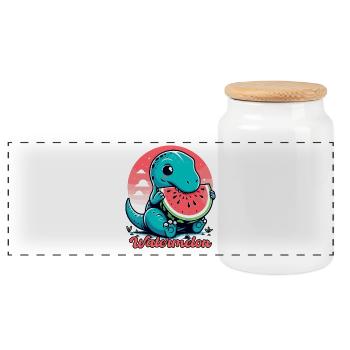 Süßer T-Rex Wassermelone Sommer Geschenk - Panorama Keksdose mit Holzdeckel - Weiß - Vorne