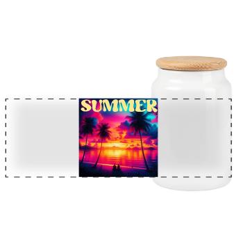 Été Palmier Sunset Rétro - Boîte à biscuits avec couvercle en bois - blanc - Devant