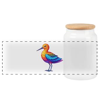 Avocet Bunte Kawaii Cartoon Figur Vogel - Panorama Keksdose mit Holzdeckel - Weiß - Vorne