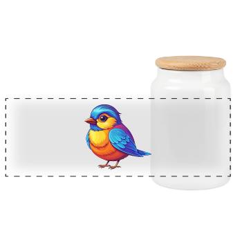 Mésange coloré Kawaii personnage de dessin animé oiseau - Boîte à biscuits avec couvercle en bois - blanc - Devant