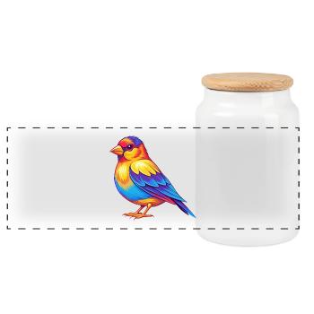 Stieglitz Bunte Kawaii Cartoon Figur Vogel - Panorama Keksdose mit Holzdeckel - Weiß - Vorne