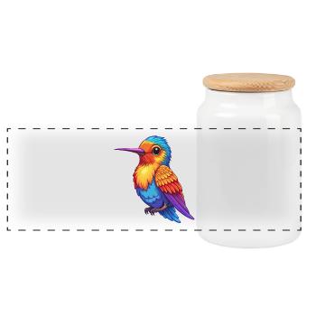 colibri coloré kawaii dessin animé personnage oiseau - Boîte à biscuits avec couvercle en bois - blanc - Devant
