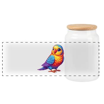 Perruche coloré Kawaii dessin animé Personnage oiseau - Boîte à biscuits avec couvercle en bois - blanc - Devant