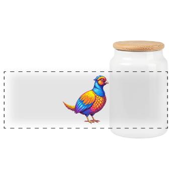 Pheasant Colorful Kawaii Cartoon Character Bird - Panoramic Cookie Jar with Wooden Lid - white - Front