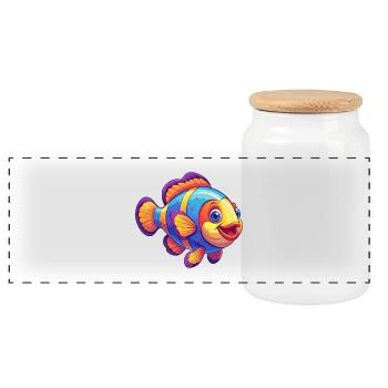 Clownfish Colorful Kawaii Cartoon Sea Animal - Panoramic Cookie Jar with Wooden Lid - white - Front