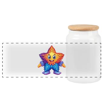 Feather Star Colorful Kawaii Cartoon Sea Animal - Panoramic Cookie Jar with Wooden Lid - white - Front