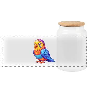 Perruche perruche coloré Kawaii dessin animé Personnage oiseau - Boîte à biscuits avec couvercle en bois - blanc - Devant