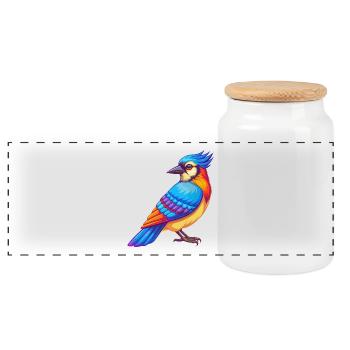 Blauhäher Bunte Kawaii Cartoon Figur Vogel - Panorama Keksdose mit Holzdeckel - Weiß - Vorne