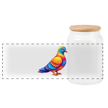 Colombe coloré Kawaii dessin animé Personnage Oiseau - Boîte à biscuits avec couvercle en bois - blanc - Devant