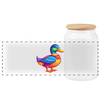 Mallard Colorful Kawaii Cartoon Character Bird - Panoramic Cookie Jar with Wooden Lid - white - Front