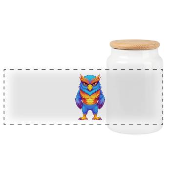 Nighthawk Bunte Kawaii Cartoon Figur Vogel - Panorama Keksdose mit Holzdeckel - Weiß - Vorne