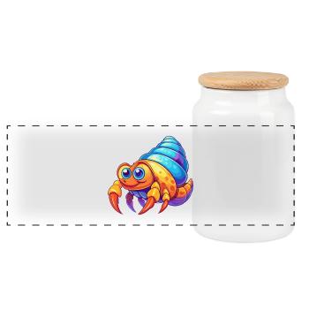 Crabin-l’ermite coloré Kawaii dessin animé animal marin - Boîte à biscuits avec couvercle en bois - blanc - Devant