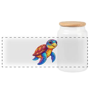 Sea Turtle Colorful Kawaii Cartoon Sea Animal - Panoramic Cookie Jar with Wooden Lid - white - Front